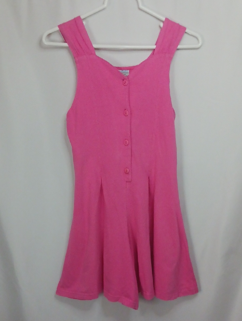 90s Alley Cats Bright Pink Button-Front Sleeveless, Flared Legged Romper.